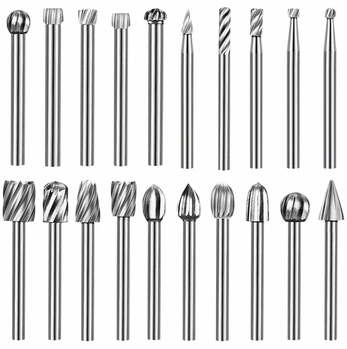 20PCS HSS Rotary Burrs for Wood Carving Burr Drill Bit Set 1 8