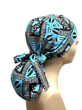 Satin-lined African Print Scrub Cap, Women Scrub Hat, Pony Tail Scrub Cap.