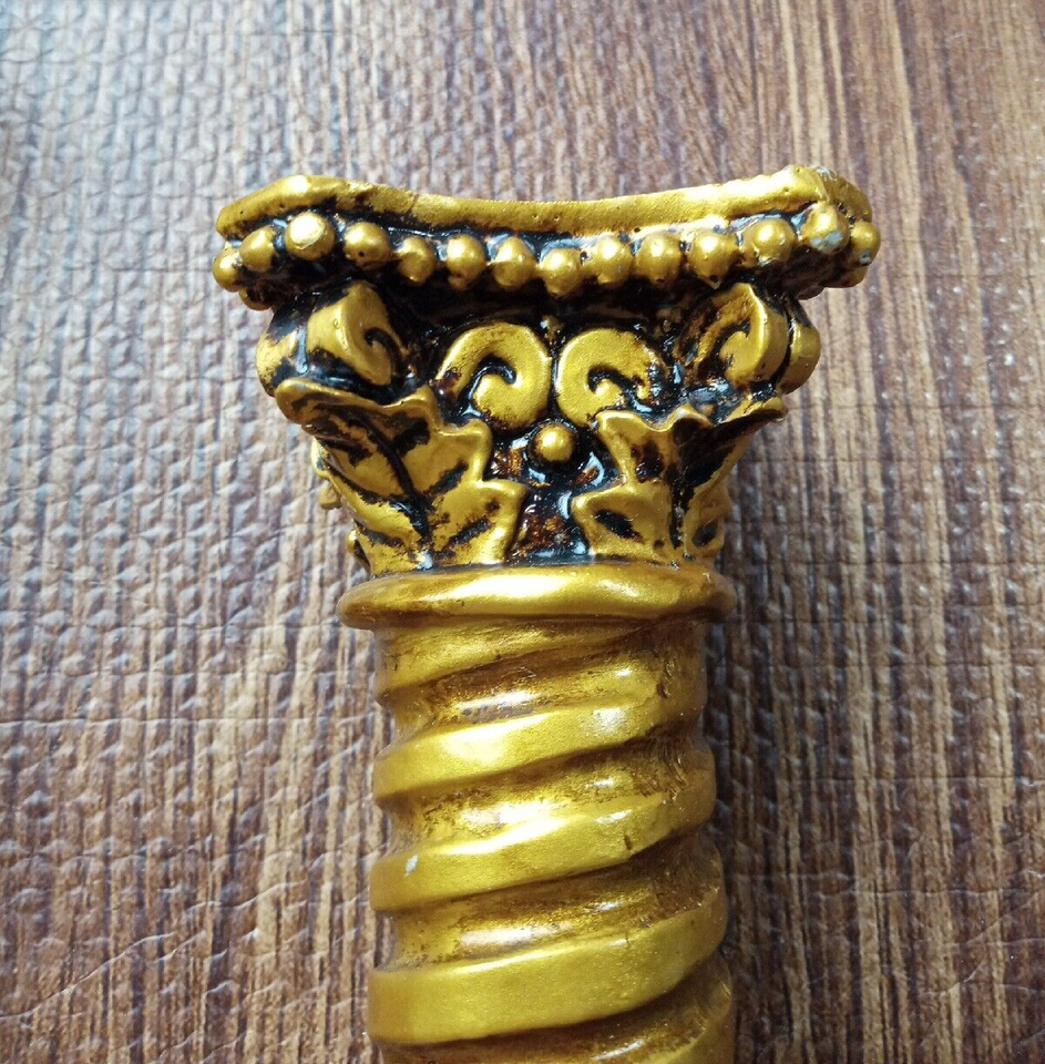 Column Pedestal wood Candle Pillar Holder Gold color ornate pair 9" eBay