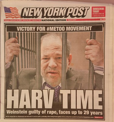 HARVEY WEINSTEIN - NEW YORK POST NEWSPAPER - FEBRUARY 25, 2020 - BRAND NEW