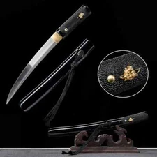 Traditional Japanese Samurai Tanto Black Knife Curved Blade 1060 Carbon Steel