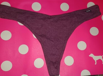 VS pink cotton ribbed thong Panty  NEW SIZE large heathered ruby