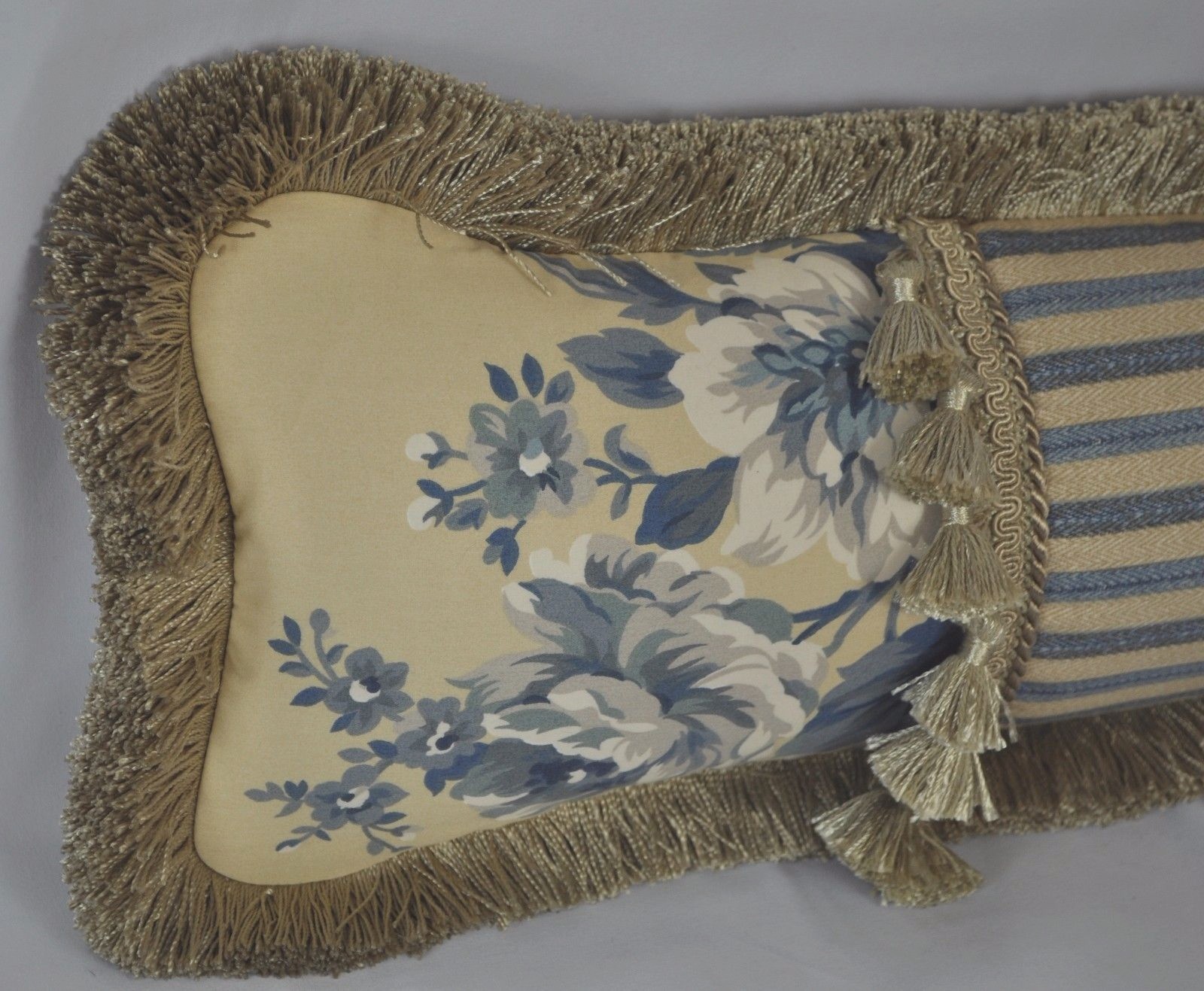 Pillow made w/ Ralph Lauren Newburgh Floral & Stripe Fabric 20x7 trim