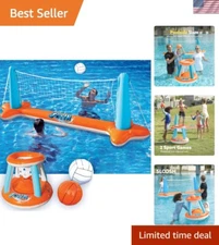 Inflatable Pool Float Set Volleyball Net & Basketball Hoops, Floating Swimmin...