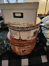 3-Decorative Boxes (FOR MULTIPLE USE. 2 Hat Boxes; 1 Stationary Box)