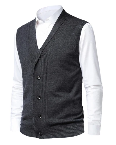 Herren Schalkragen Strickweste Ärmellose Pullunder V-Ausschnitt Business Weste - Bild 10 von 30