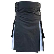 Scottish Handmade Black And Blue Utility Hybrid Kilt Deluxe Hybrid Kilt  Custom