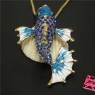 New Blue Enamel Lucky Fish Crystal Fashion Charm Pendant Women Necklace