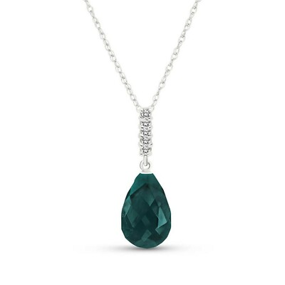 14K. GOLDKETTE MIT DIAMANT & BRIOLETTE TROPFEN SMARAGD (Weißgold)