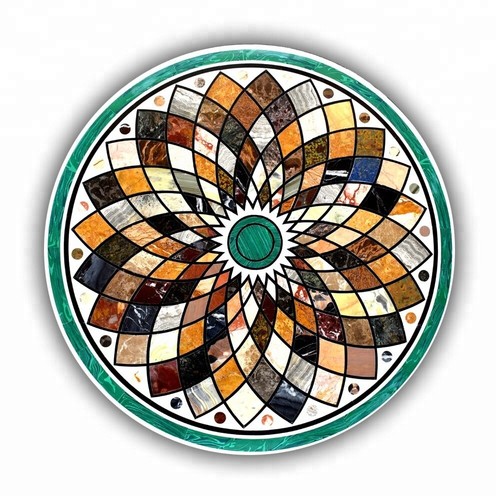 36" Marble Center Table Semi Precious Stone Handmade Pietra Dura Home Decor