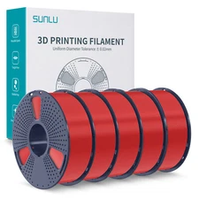 SUNLU 5*1KG PETG 3D Printer Filament Red 1.75mm Spool Strong Toughness No-Knot