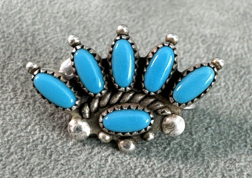 Vintage CLIP Turquoise Needlepoint Earrings Sterling Silver Rain Drops Rope Edge - Picture 6 of 9