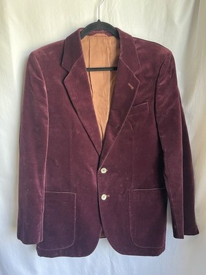 Vintage Velvet Blazer Mens S 40 Burgundy Wine Red Tailored Jacket Velour