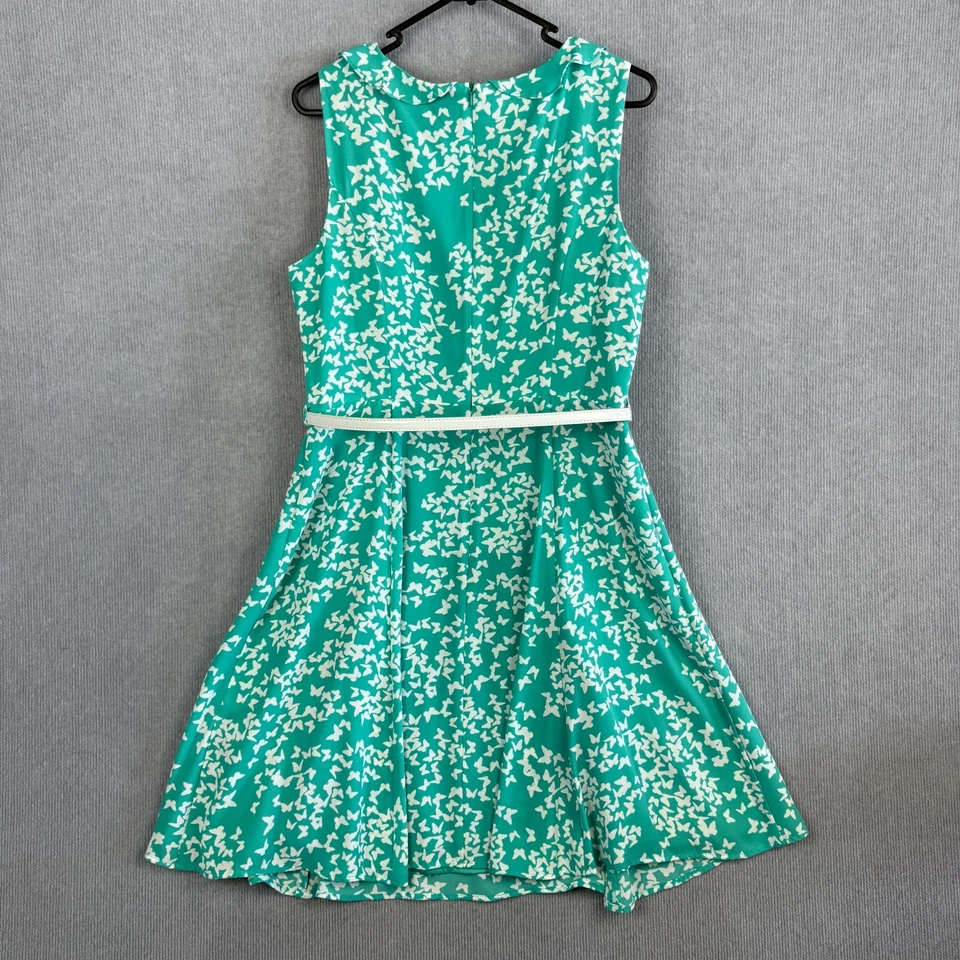 Review Dress Womens 12 Blue White Butterfly Print Belted Ruffle Trim - image 3 of 4