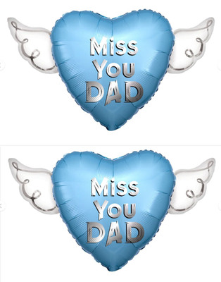 Miss You Dad Heavenly Balloons heart shaped with angel wings (Blue) - 2 Balloons