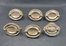 Vintage Lot Of Six 6 Metal Pull Drop Door Drawer Dresser Knob Handle Project
