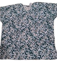 MHD Scrub Top L 14/16 Blue Abstract Print Pockets Side Vents
