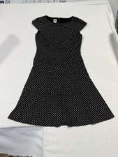 Anne Klein Polka Dot Fit Flare Dress Womens 12 Black White Career Midi