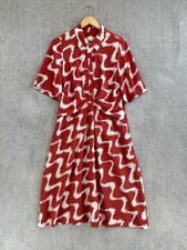 The Fold Dress Womens Size UK 12 Red White 100% Silk Geometric Shirt Midi