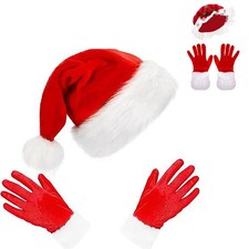 2Pcs Christmas Claus Costume Set Santa Hat Gloves Cosplay Xmas Party New Years