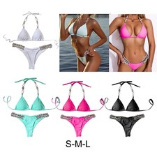 Frauen Badeanzug Halter Top Bottom Bademode Strass Bikini Set Bademode
