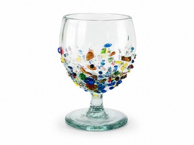 Handgefertigter Weinkelch aus recyceltem Glas | buntes Konfetti Glas | Kunsthandwerk