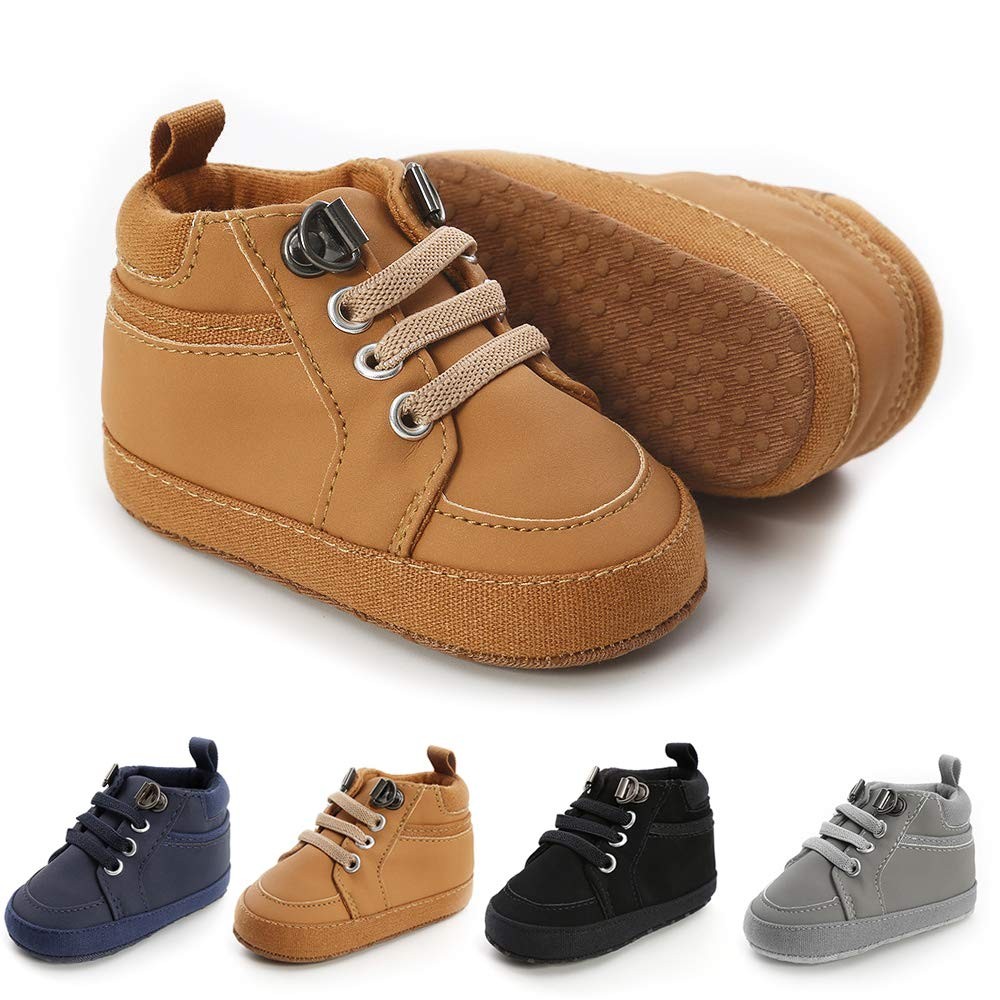 Toddler Baby Boys Girls High Tops Ankle Sneakers Soft Anti-Slip Sole PU Leath...