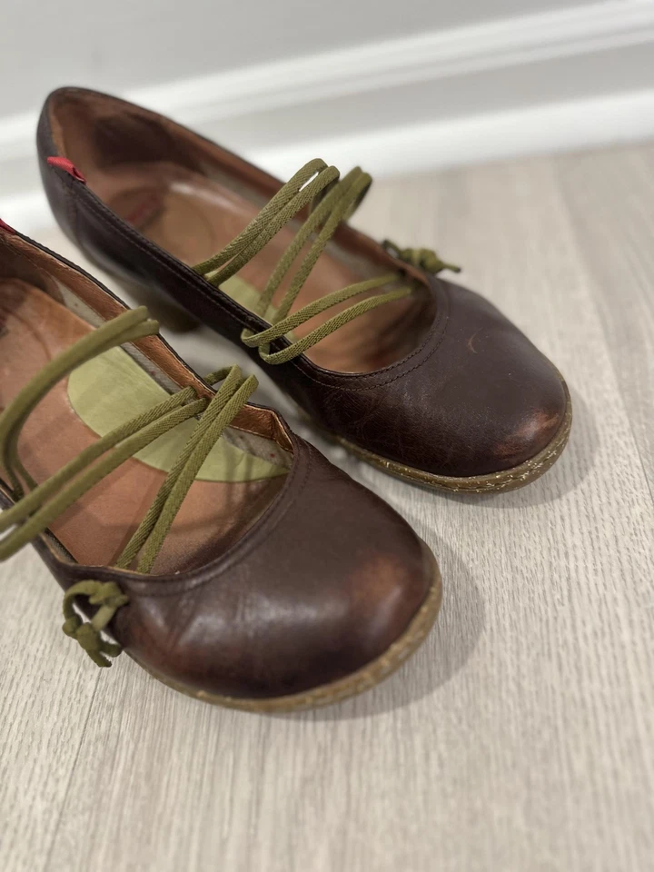 Туфли для кемпинга женские 7,5 коричневые кожаные Mary Jane каблуки оливковый крест ремень круглый - Изображение 3 из 4