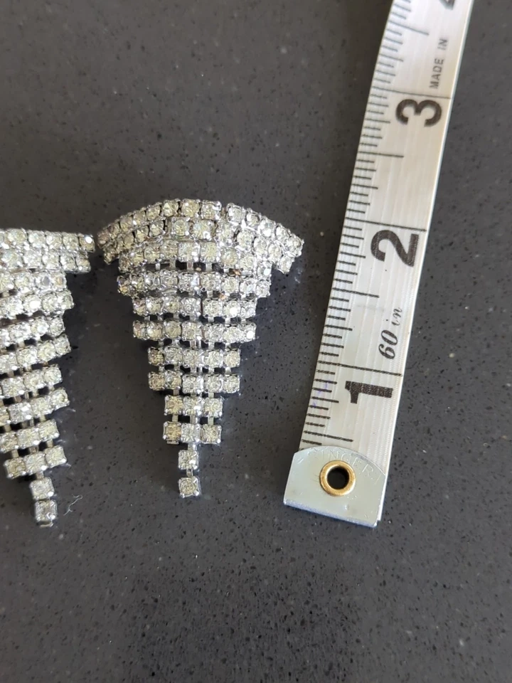 Antique Art Deco Silvertone Glass Crystal Shoe Clip  F69 - Image 3 of 4