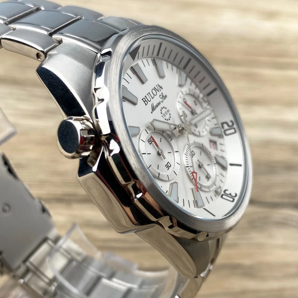 Bulova Marine Star 43mm White Dial Stainless Steel Quartz Men's Watch 96B255 - Image 2 of 4