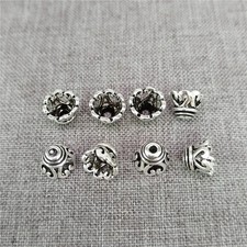4 Sterling Silver Love Heart Bead Caps Oxidized Spiral Bracelet Spacer