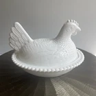Vintage Indiana Glass White Milk Glass Hen on Nest Dish – 7” Covered Chicken