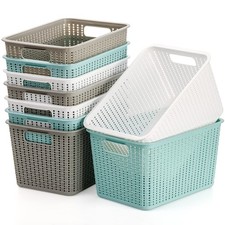 WUWEOT 9 Pack Plastic Storage Basket Bins Organizer, Cabinet and Shelf Basket...