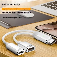 2 In 1 USB C Splitter To Dual Type USB C Headphone Jack Audio Adapter PD 100W