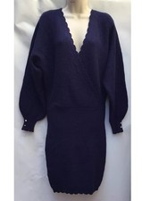 New Next Size S (8-10 Uk) Navy Blue Scalloped Edge Wrap Front Knitted Dress