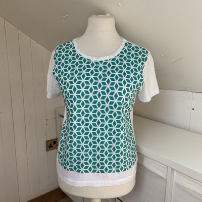 Issey Miyake T-Shirt Top Gr. 2 weiß grün geometrisch 3D Würfel Print Baumwolle selten