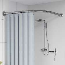 L Shaped Shower Curtain Rod Corner Shower Curtain Rail 90° Curved Rod for Bath