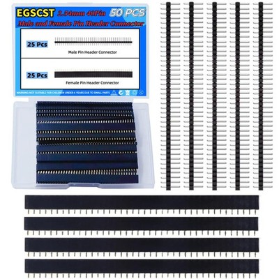 50 PCS 2.54mm Male Female Pin Headers Connector 40 Pin Single Row Breakaway PCB