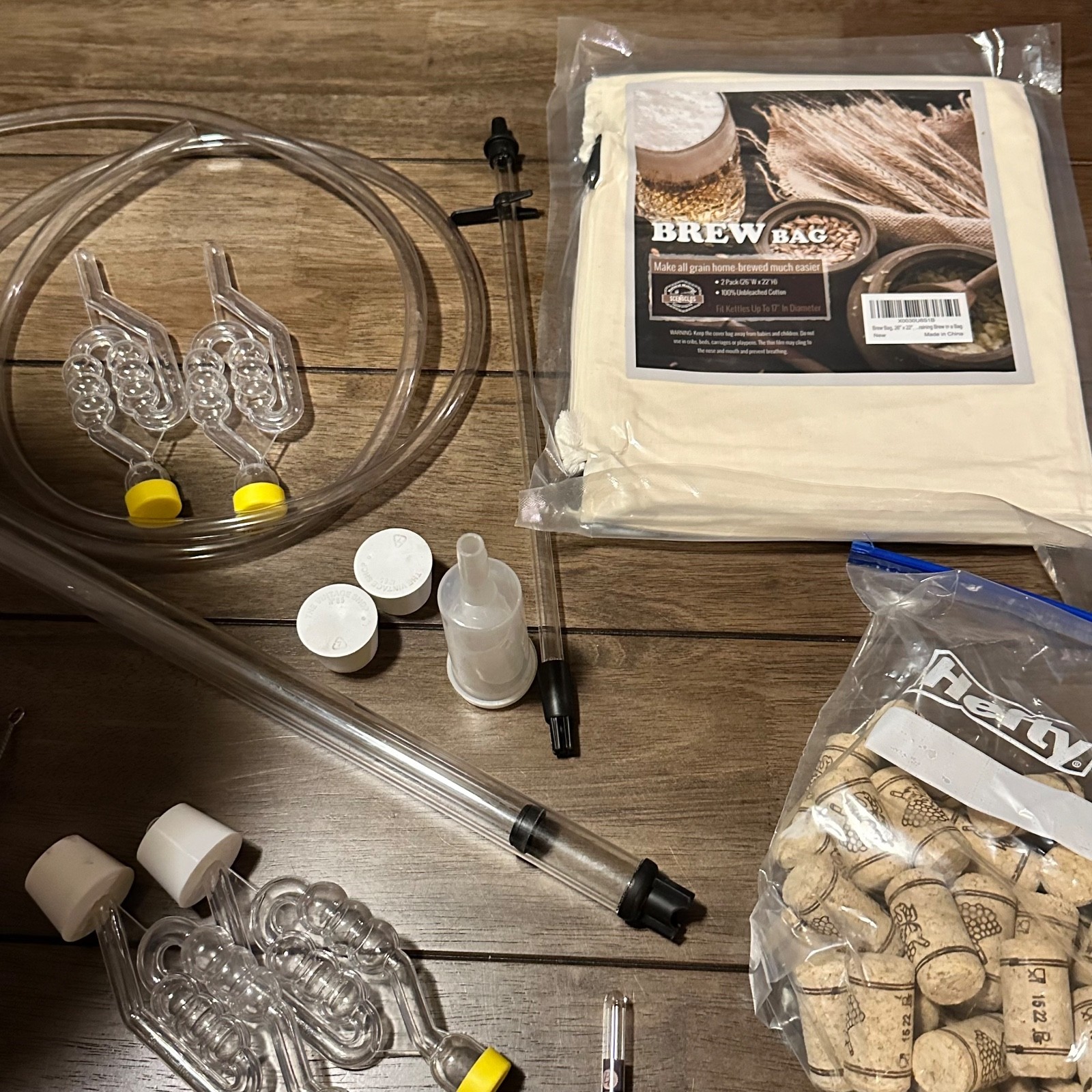 Preowned Wine Making Equipment Kit - with Auto-Syphon, Hydrometer, Corker, Etc