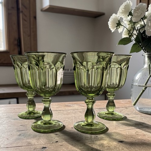 VTG Imperial Glass Old Williamsburg Verde Green Goblets 5 1/4” Set Of 4