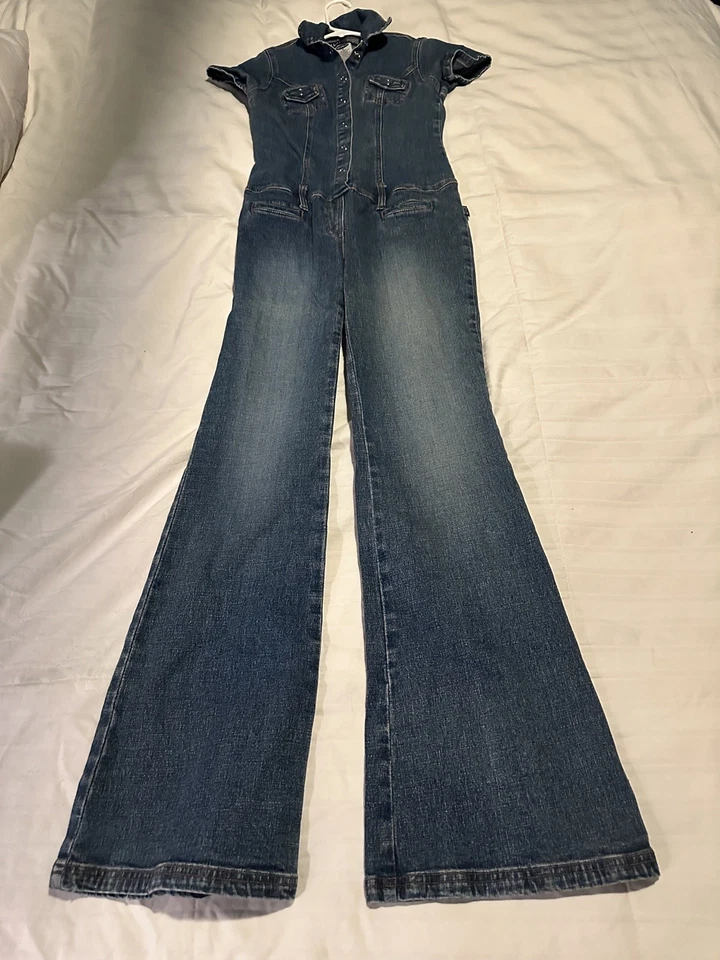 Revolt Women's Size Medium Jumpsuit Vintage 90s Denim Western Retro Flare  - Image 4 of 4