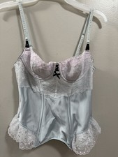 Victoria  s Secret Satin Lace Blue 34B Bustier Corset Top. Underwire Side Zip
