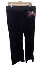 Vintage Juicy Couture Logo Black Velour Sweat Pants Lounge Pants Size L Flare