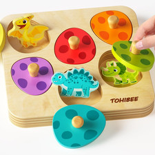 Wooden Puzzles for Toddlers 1-3, Dinosaur Matching Egg Puzzle Montessori Toys fo