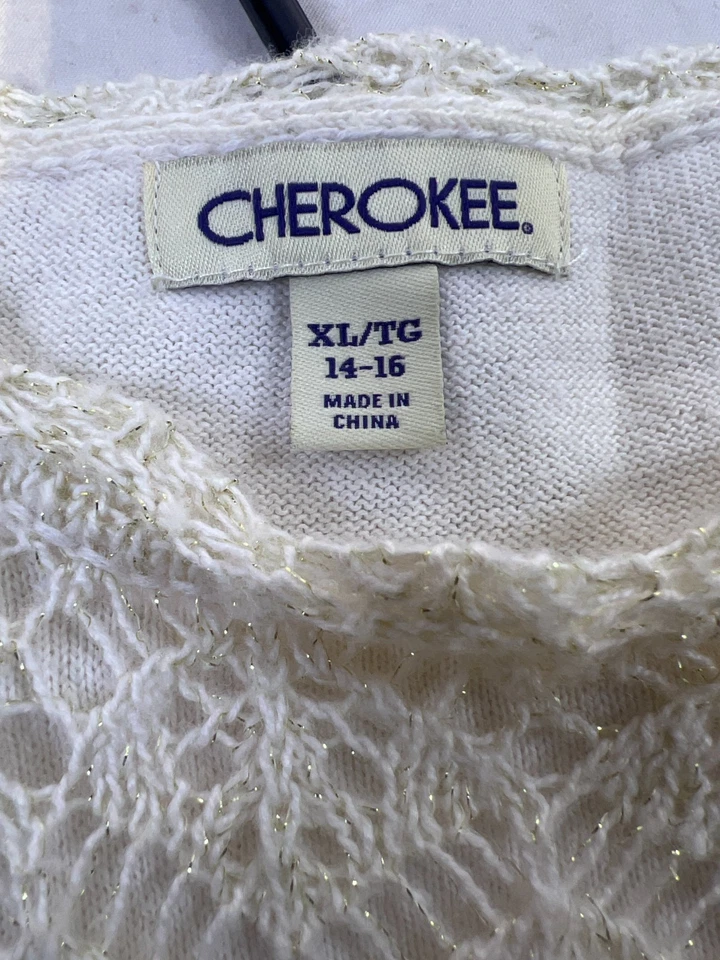 Vestido Suéter Cherokee Marfil Dorado Brillo Ojales Crochet Vacaciones Talla XL Foto 3 de 3