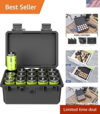 Compact D Cell Battery Organizer Case - 15 Slot Waterproof Shockproof