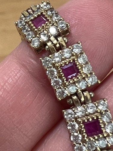 Genuine Pink Tourmaline & Diamond Bracelet 14K Gold on SOLID 925 Princess cut - Picture 10 of 17