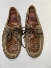 Twisted X Western Driving Moccasins Shoes Womens 8.5 M Tooled Floral Turquoise