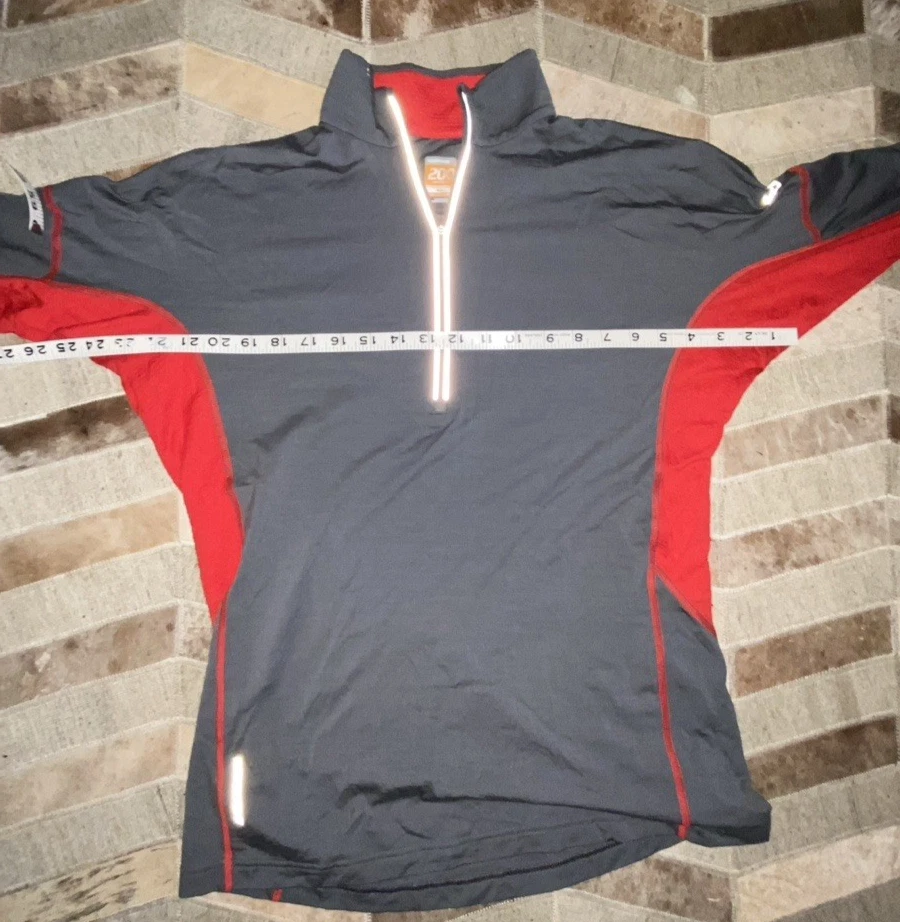 Icebreaker Mens 200 Merino Wool 1/4 Zip Gray w/ Red Base Layer LARGE