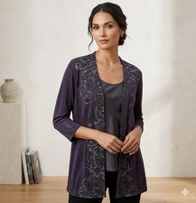 Chicos travelers Open Front Cardigan Jacket Womens M slinky knit artsy romantic